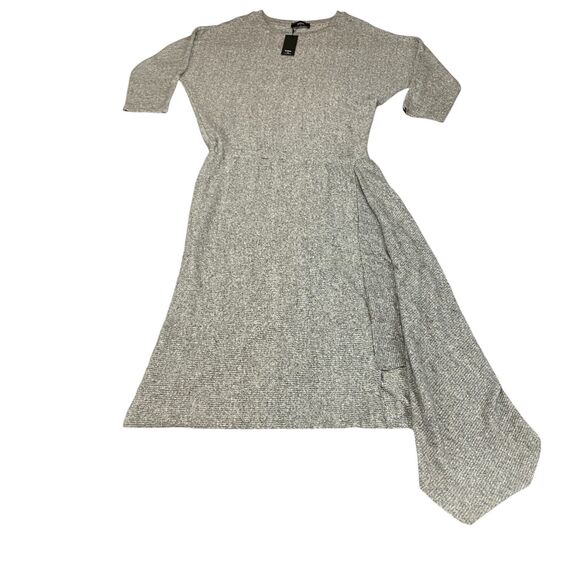 COA Sweater Dress Women's Large Gray Heather Knit Flowy Draped Hem Crew Neck - Picture 15 of 16